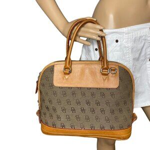 Vintage Dooney & Bourke Monogram Satchel Handbag Canvas Tan Leather
